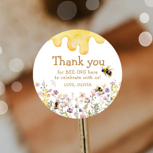 Thank You Bee One Cute Baby Shower Girl Birthday Classic Round Sticker