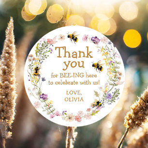 Thank You Bee One Cute Baby Shower Girl Birthday Classic Round Sticker