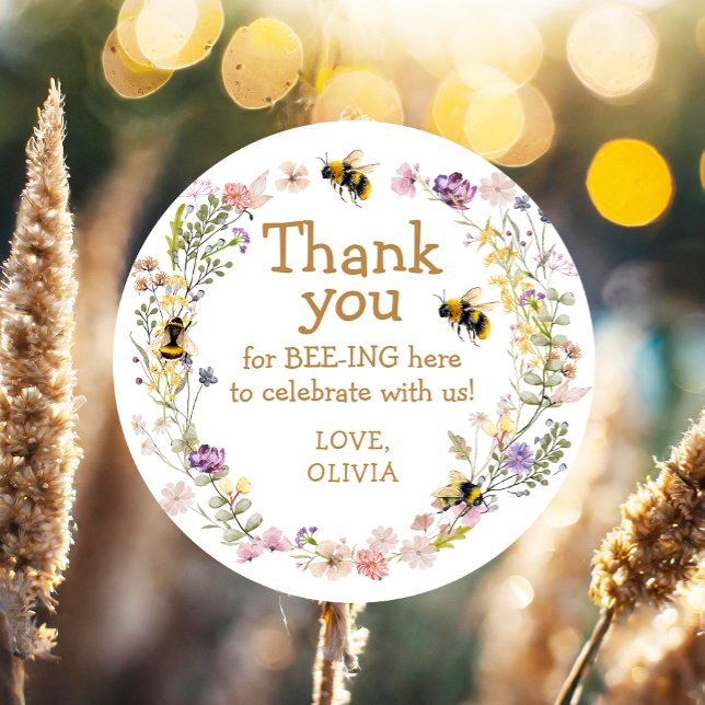 Thank You Bee One Cute Baby Shower Girl Birthday Classic Round Sticker (Creator Uploaded)