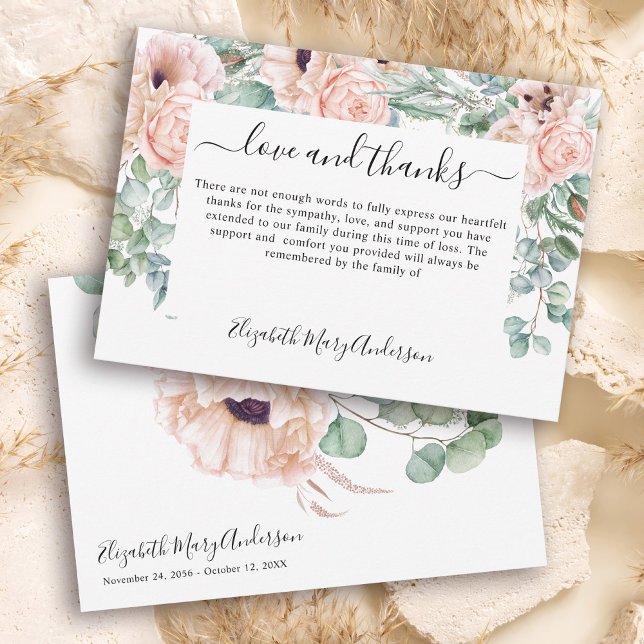 Thank You Bereavement Blush Pink Floral Memorial Card (Creator Uploaded)