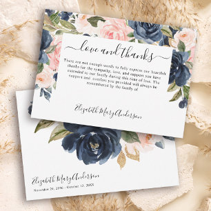 Thank You Bereavement Navy Pink Floral Memorial