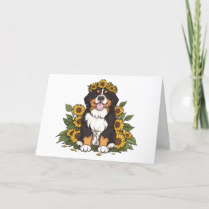 Thank You Bernese Mountain Dog Sunflower Crown Card