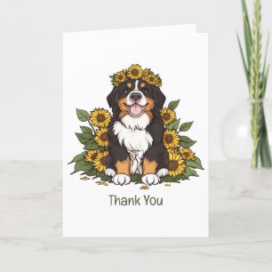 Thank You Bernese Mountain Dog Sunflower Crown Card