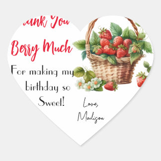 Thank You Berry Much Strawberries Floral Birthday  Heart Sticker