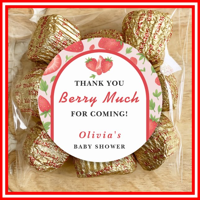 Thank You Berry Much Strawberry Baby Shower Classic Round Sticker (Creator Uploaded)