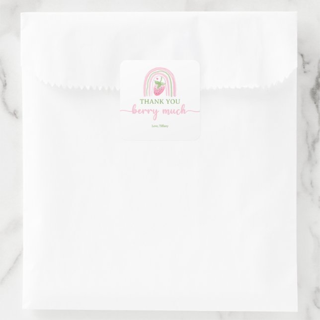 Thank You Berry Much Strawberry Baby Shower Square Sticker (Bag)