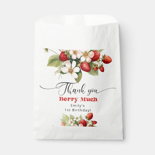 Thank you berry much Strawberry birthday Favour Bag (Front)