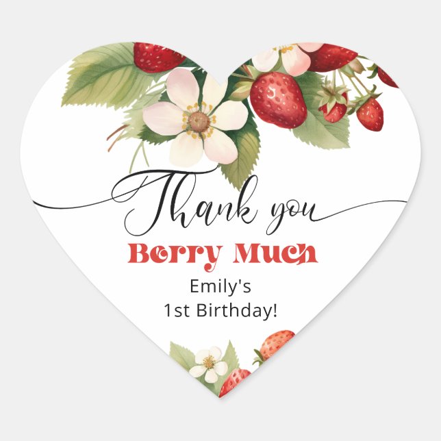 Thank you berry much Strawberry birthday Heart Sticker (Front)