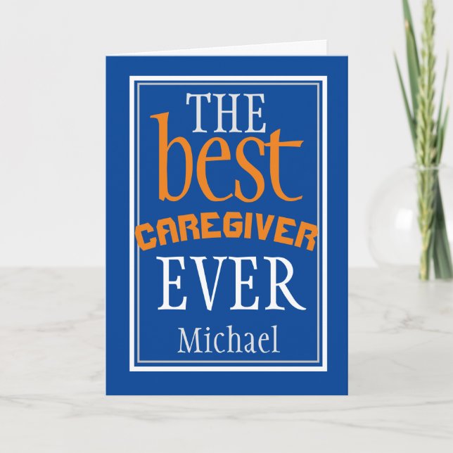 Thank you Best Caregiver Ever Blue Typography Card (Front)