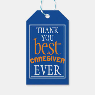 Thank you Best Caregiver Ever Blue Typography Gift Tags