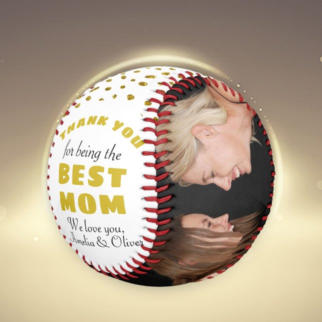 Thank you Best Mom Gold Glitter Mother`s Day Photo Softball (Creator Uploaded)
