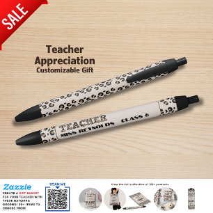 Thank You Best Teacher Custom Quotes Leopard Print Black Ink Pen