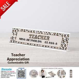 Thank You Best Teacher Custom Quotes Leopard Print Desk Name Plate