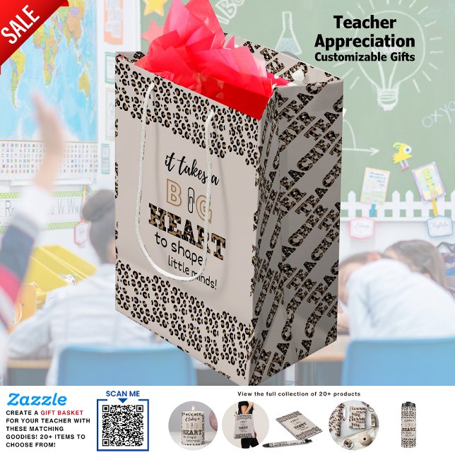 Thank You Best Teacher Custom Quotes Leopard Print Medium Gift Bag (Creator Uploaded)