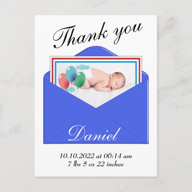 Thank you Birth Announcement photo postcard (Front)