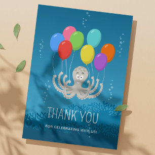 Thank You Birthday Balloons Funny Cute Octopus Card