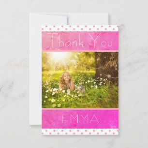 Thank you Birthday Card Girly Pink Stars Photo