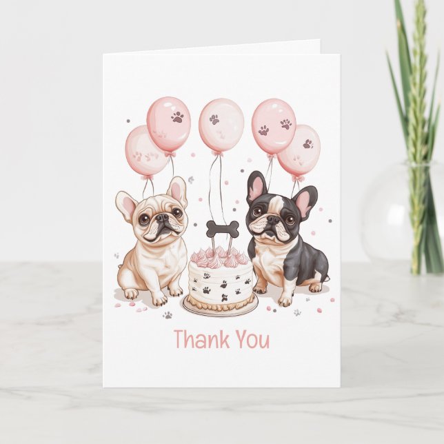 Thank You Birthday French Bulldogs Birthday Cake Card (Front)