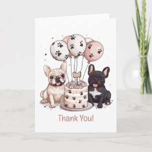 Thank You Birthday French Bulldogs Party Hats Card