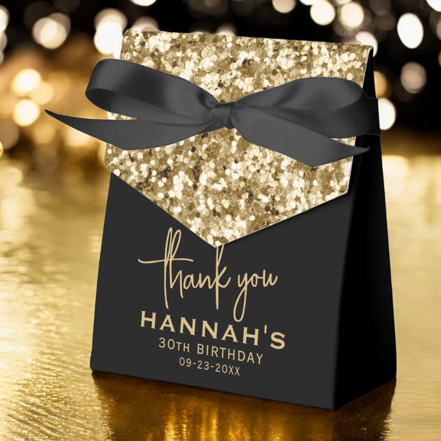 Thank You Birthday Gold Glitter Monogram Script Favour Box (Creator Uploaded)