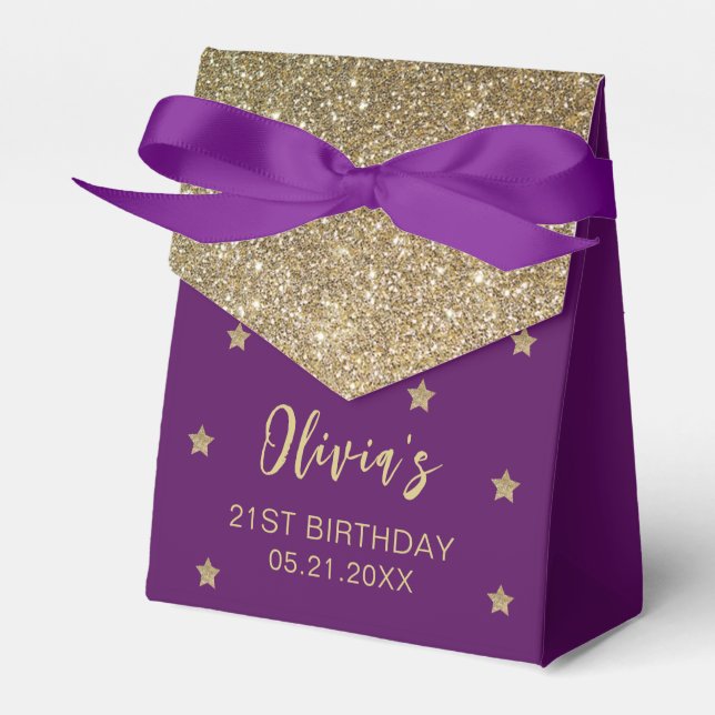 Thank You Birthday Gold Glitter Stars Favour Boxes (Front Side)