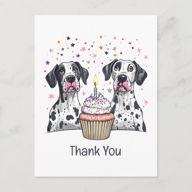 Thank You Birthday Great Dane Dogs Cupcake Postcard (Front)
