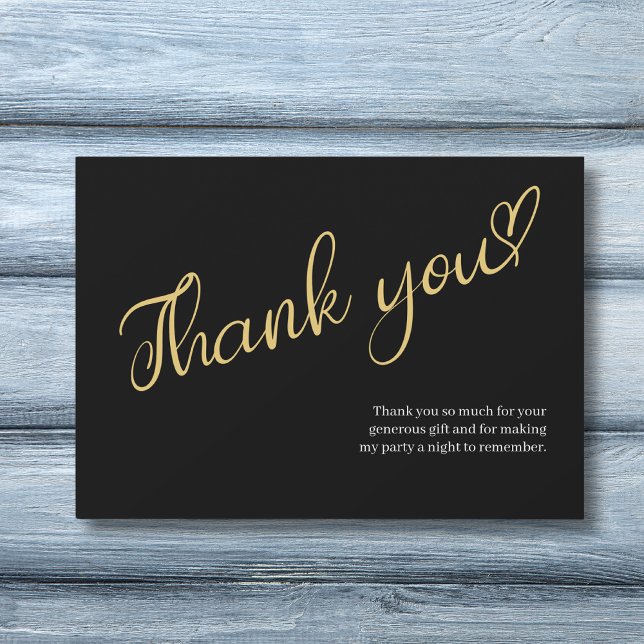 Thank You Birthday  Invitation (Black and gold birthday party thank you card.)