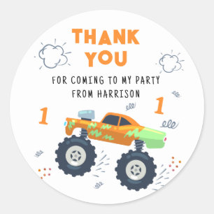 Thank You Birthday Modern Monster Car Trucks Name Classic Round Sticker