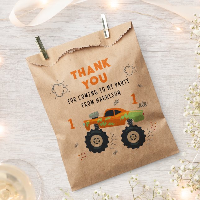 Thank You Birthday Modern Monster Car Trucks Name  Favour Bag (Clipped)