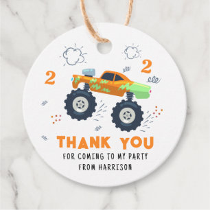 Thank You Birthday Modern Monster Car Trucks Name  Favour Tags