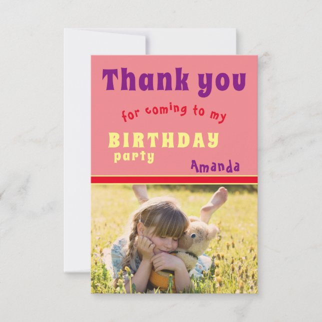 Thank you Birthday Party Card Kids Photo (Front)