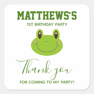 Thank you Birthday Party Favours Frog Square Sticker