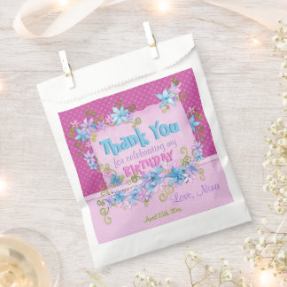 Thank You Birthday Party Floral Pink Polka Dots Favour Bag