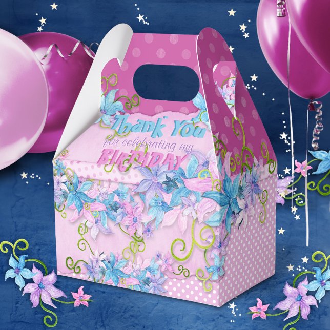 Thank You Birthday Party Floral Pink Polka Dots Favour Box (Creator Uploaded)