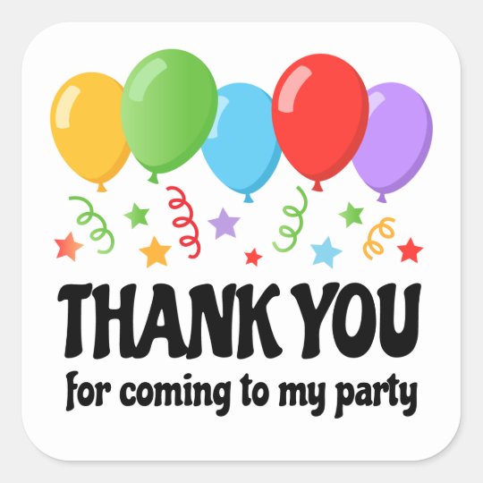 Thank you birthday party sticker with balloons | Zazzle.com.au