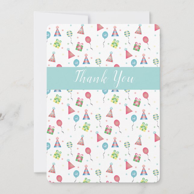 Thank You Birthday Pattern Balloons Presents Card (Front)