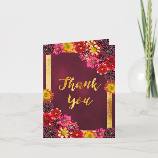 Thank you birthday photo burgundy flowers card (Front)