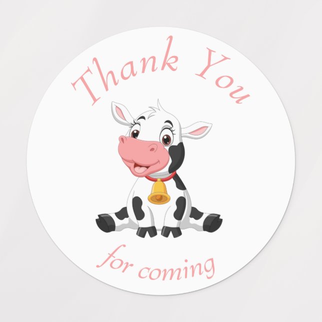 thank you birthday pink COW stickers (Design 1)