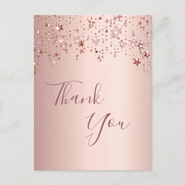 Thank you birthday rose gold sparkling stars postcard (Front)
