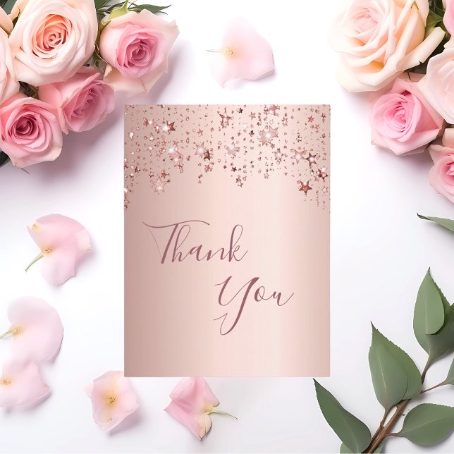 Thank you birthday rose gold stars postcard (Creator Uploaded)