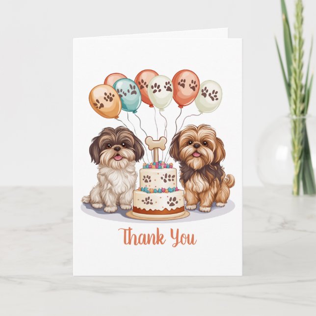 Thank You Birthday Shih Tzu Dogs Birthday Cake Card (Front)