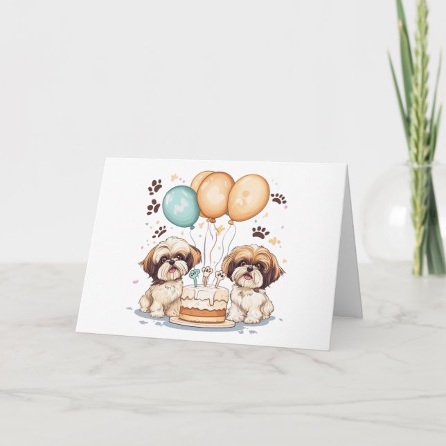 Thank You Birthday Shih Tzu Dogs Birthday Cake Card (Front)
