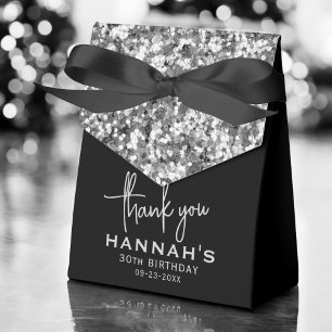 Thank You Birthday Silver Glitter Monogram Script Favour Box