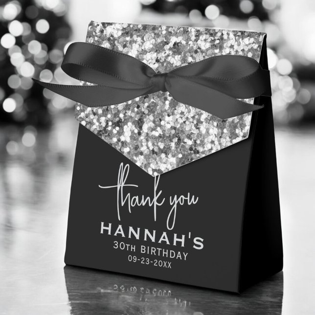 Thank You Birthday Silver Glitter Monogram Script Favour Box (Creator Uploaded)