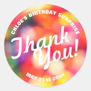Thank You! Birthday with blurred sprinkles Classic Round Sticker