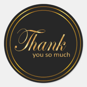 Thank You   Black and Gold Classic Round Sticker