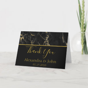 Thank You Black and Gold Elegant Marble Card