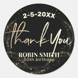 Thank you Black and Gold Modern Birthday Favour Classic Round Sticker