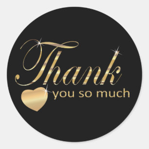 Thank You - Black and Gold Script  Classic Round Sticker