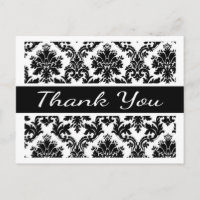 Thank You Black And White Damask Floral Postcard